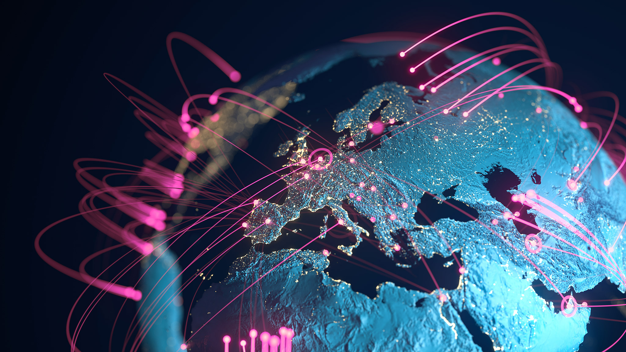 Globale Verbindungsleitungen - Datenaustausch, Pandemie, Computervirus