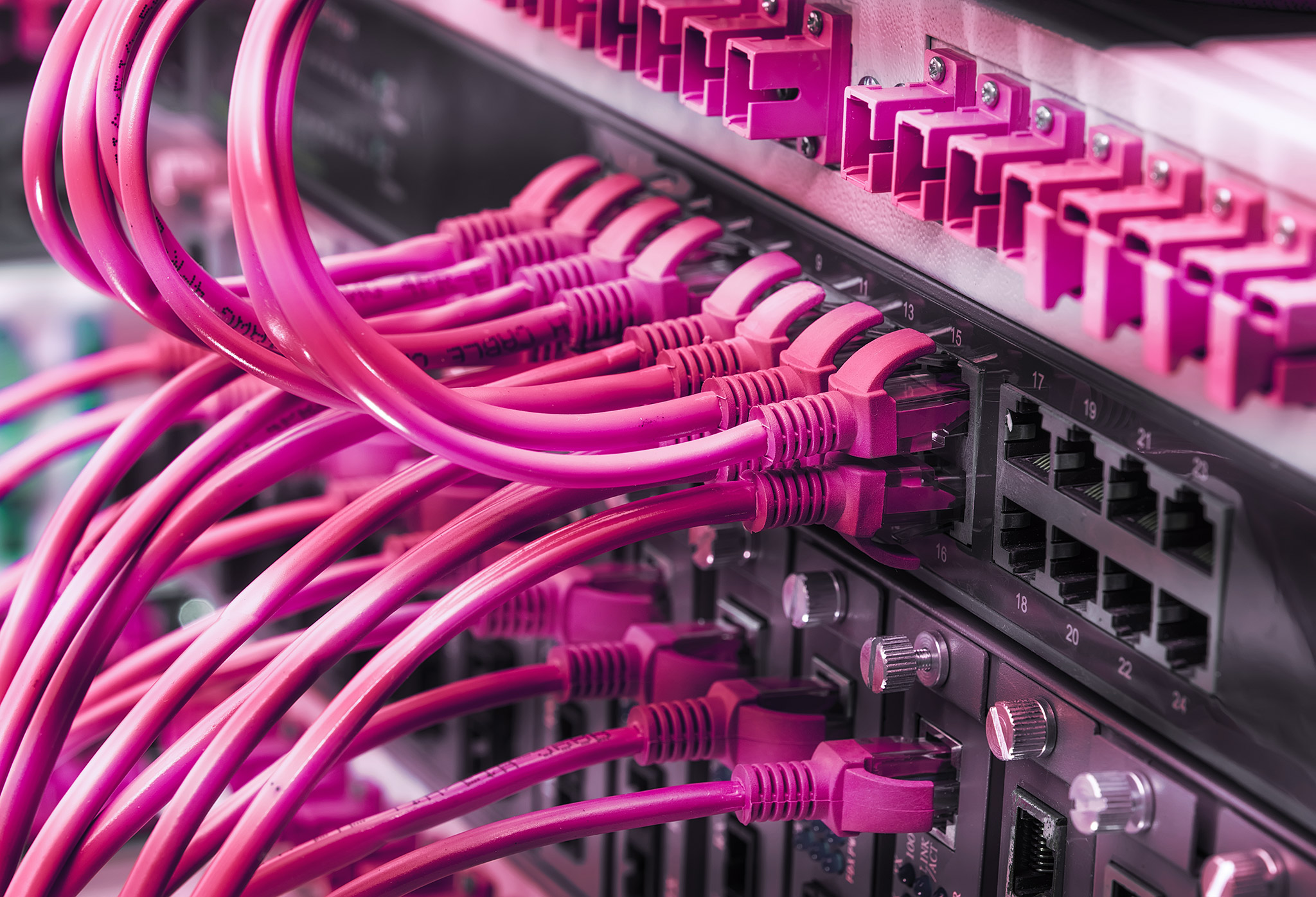 Patch-Netzwerkkabel, die an den Switch angeschlossen sind